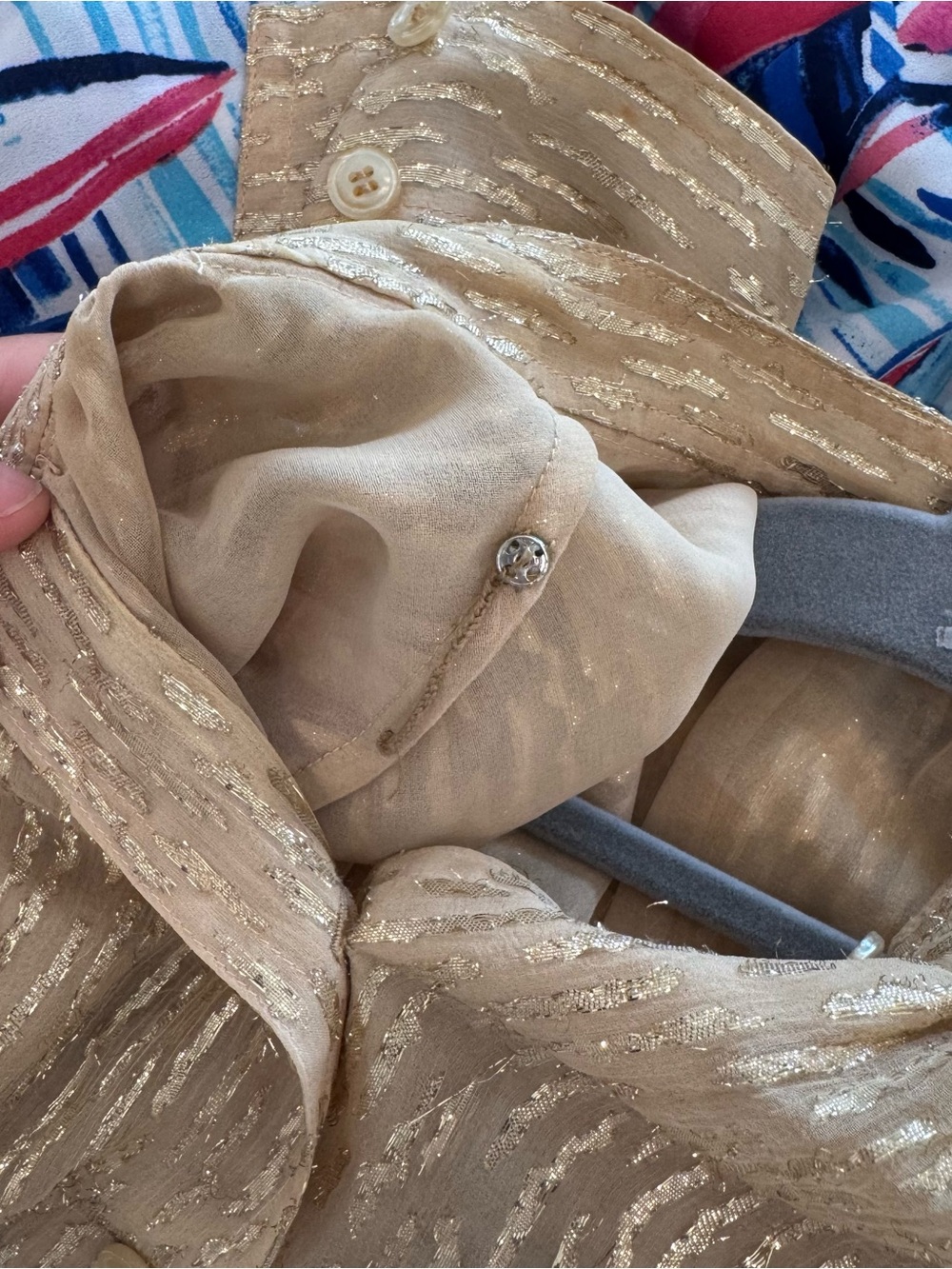 Vintage Gold Metallic Button-Down Blouse - Picture 6 of 6